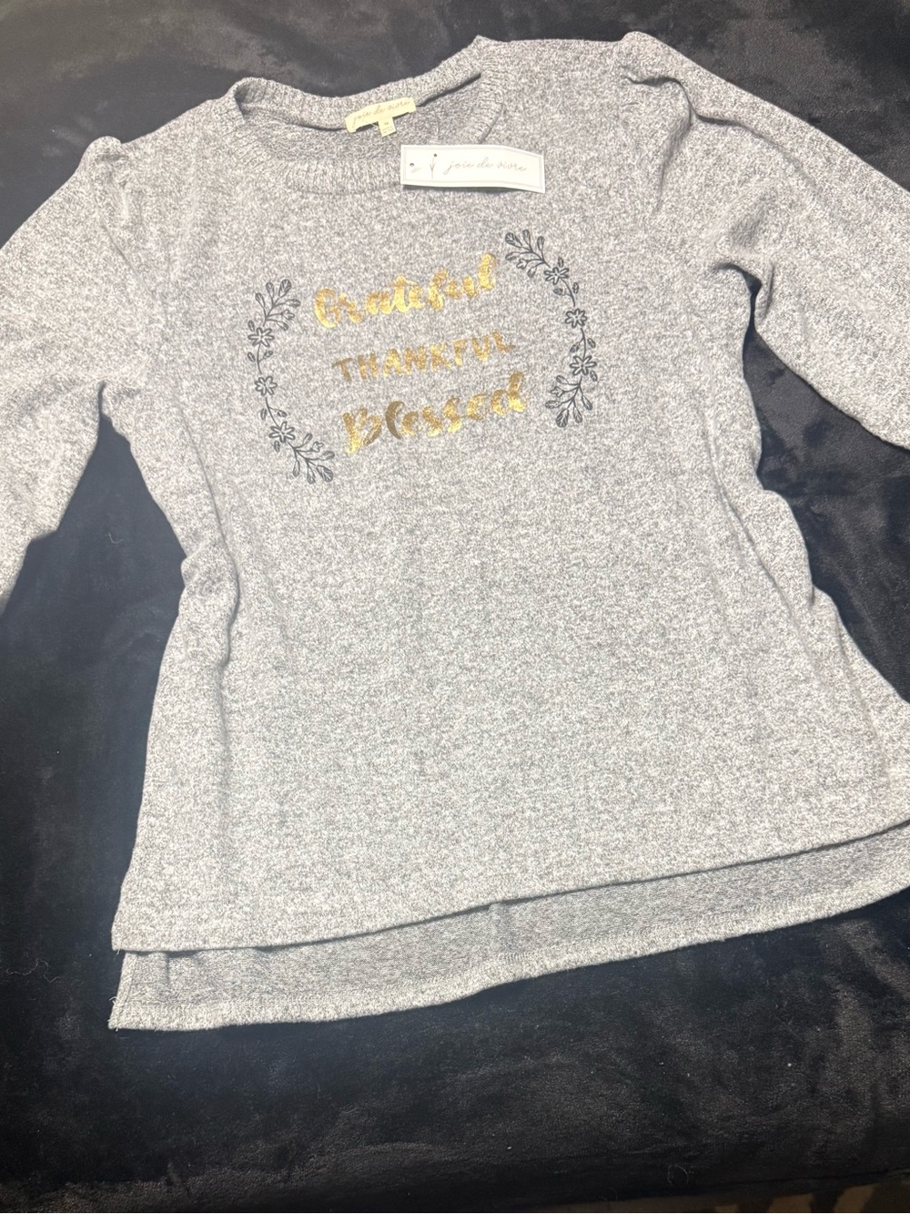 Women’s  Gray 3/4 Sleeve Top with Gold Script